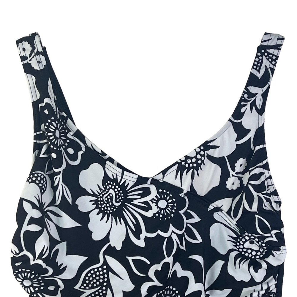L.L. Bean Skirted One Piece Swimsuit B/W Tropical Floral Print Women's Size 12 - Picture 3 of 13